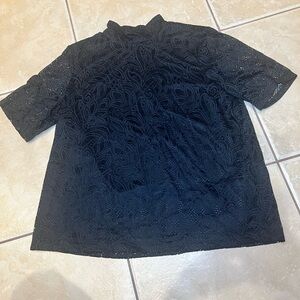 Chico's Black Lace Short Sleeve Mock Neck Blouse